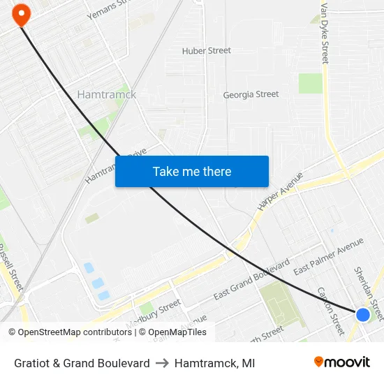 Gratiot & Grand Boulevard to Hamtramck, MI map