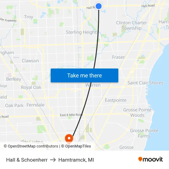 Hall & Schoenherr to Hamtramck, MI map