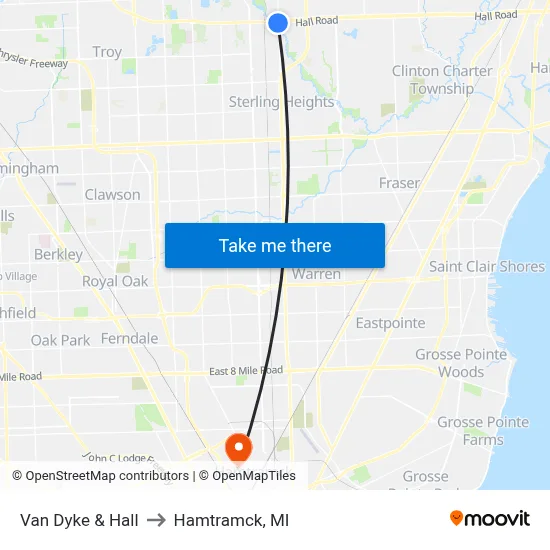 Van Dyke & Hall to Hamtramck, MI map