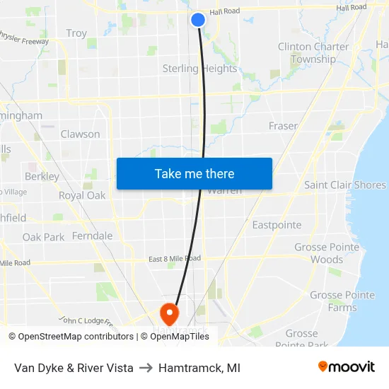 Van Dyke & River Vista to Hamtramck, MI map