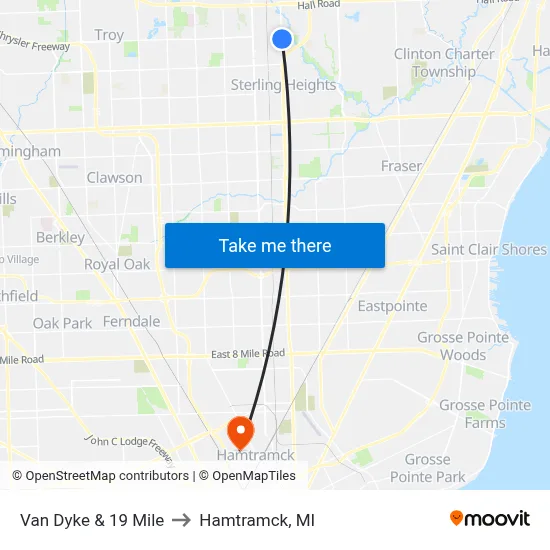 Van Dyke & 19 Mile to Hamtramck, MI map
