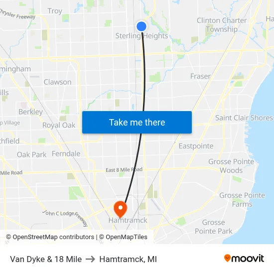 Van Dyke & 18 Mile to Hamtramck, MI map