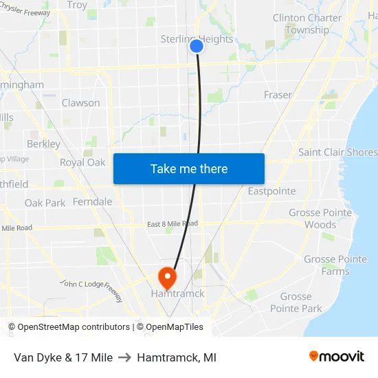 Van Dyke & 17 Mile to Hamtramck, MI map