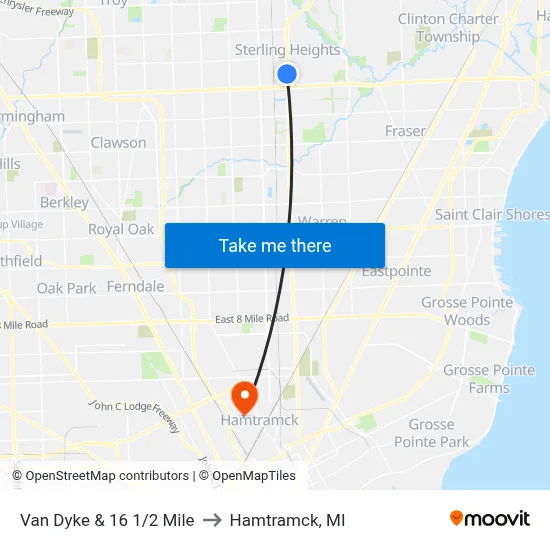 Van Dyke & 16 1/2 Mile to Hamtramck, MI map