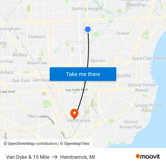 Van Dyke & 15 Mile to Hamtramck, MI map