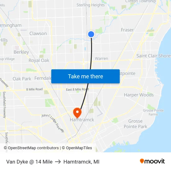 Van Dyke @ 14 Mile to Hamtramck, MI map
