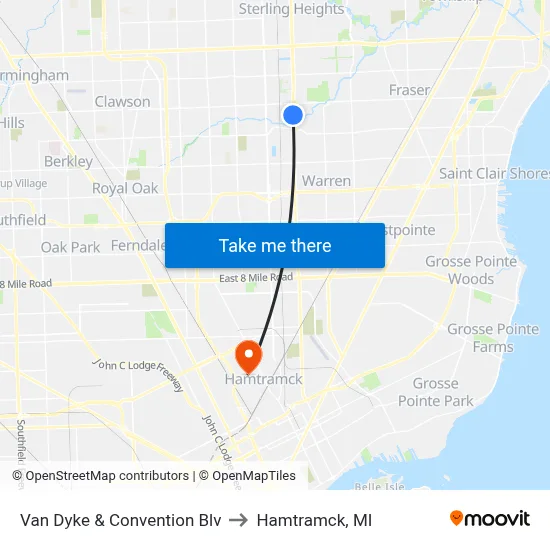 Van Dyke & Convention Blv to Hamtramck, MI map
