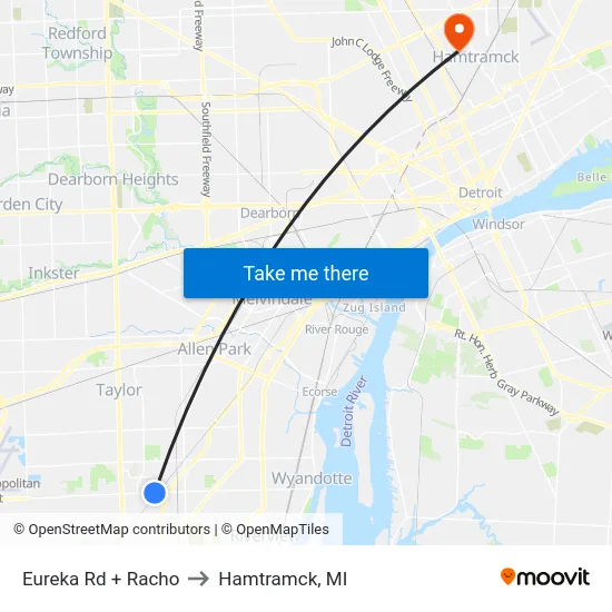 Eureka & Racho to Hamtramck, MI map