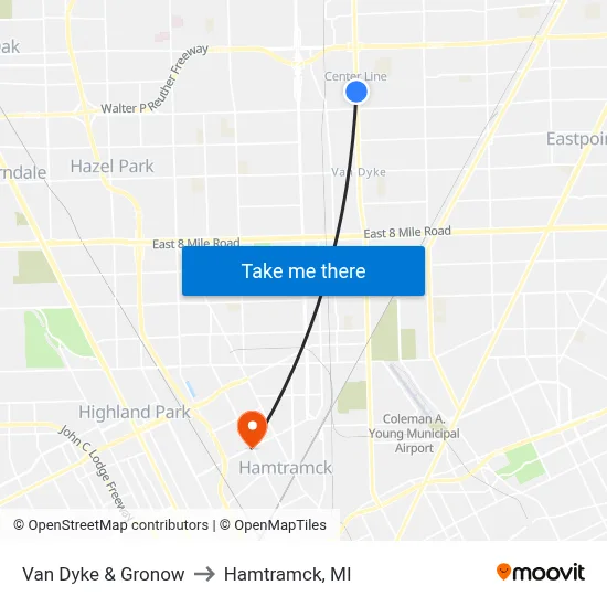 Van Dyke & Gronow to Hamtramck, MI map