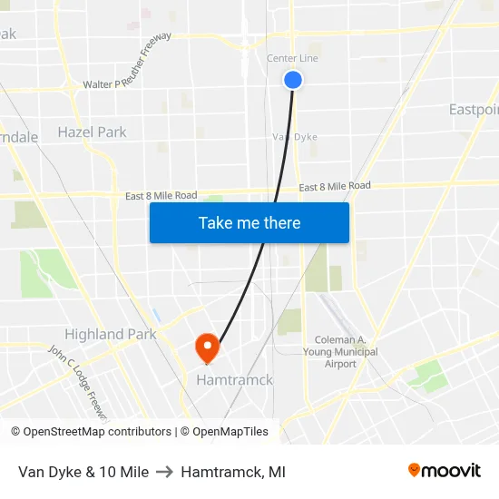 Van Dyke & 10 Mile to Hamtramck, MI map