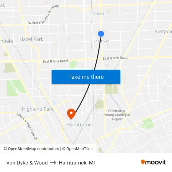 Van Dyke & Wood to Hamtramck, MI map