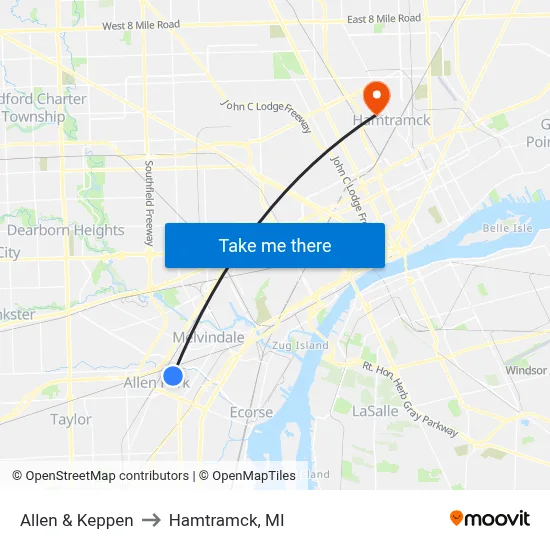 Allen & Keppen to Hamtramck, MI map