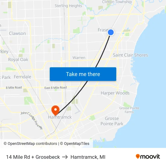 14 Mile & Grosebeck to Hamtramck, MI map