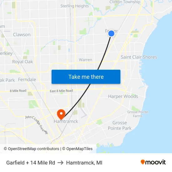 Garfield @ 14 Mile to Hamtramck, MI map