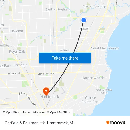 Garfield & Faulman to Hamtramck, MI map