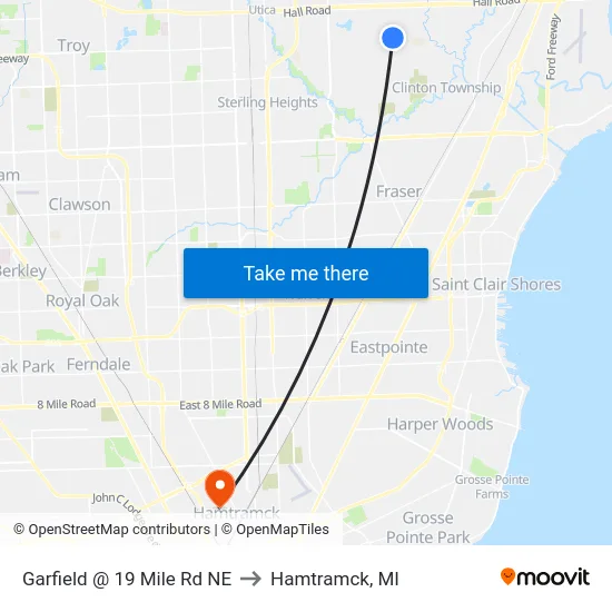 Garfield @ 19 Mile Road NE to Hamtramck, MI map
