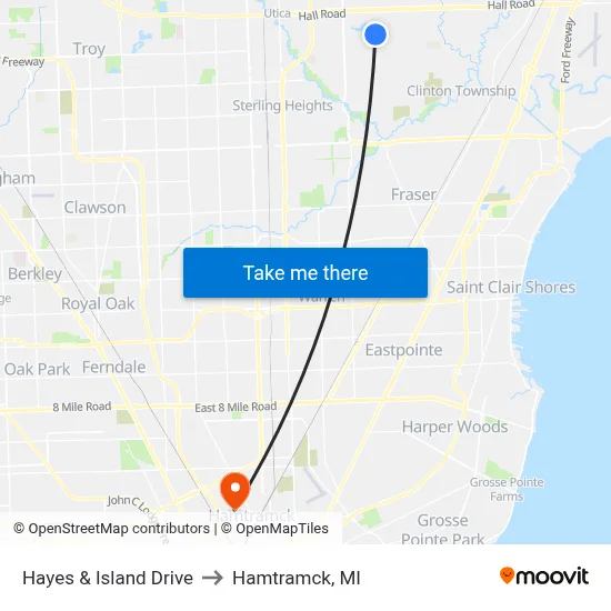 Hayes & Island Drive to Hamtramck, MI map