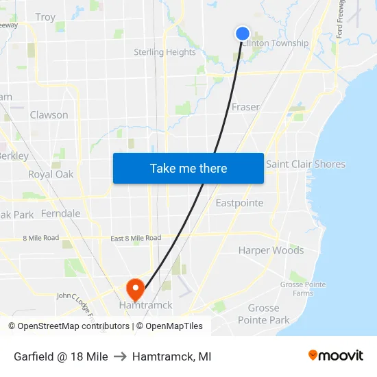 Garfield @ 18 Mile to Hamtramck, MI map
