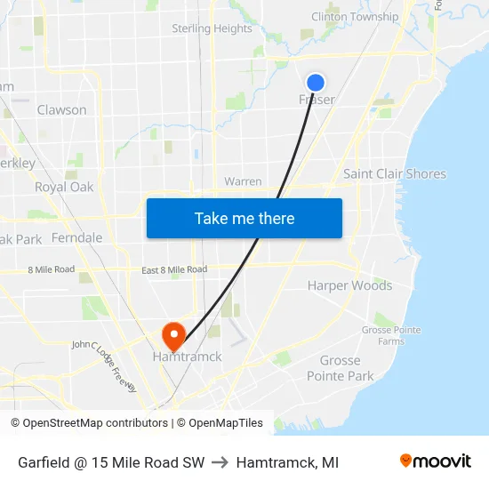 Garfield @ 15 Mile Road SW to Hamtramck, MI map