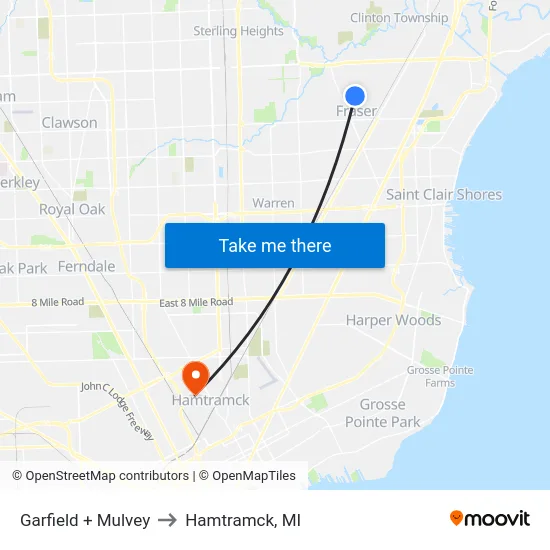 Garfield & Mulvey to Hamtramck, MI map