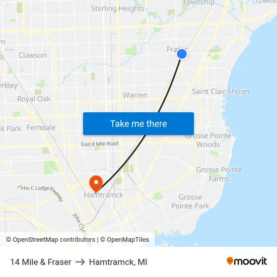 14 Mile & Fraser to Hamtramck, MI map