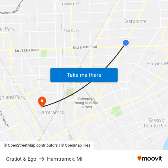 Gratiot & Ego to Hamtramck, MI map