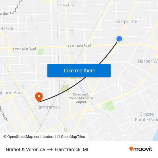 Gratiot & Veronica to Hamtramck, MI map