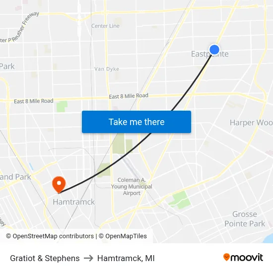Gratiot & Stephens to Hamtramck, MI map