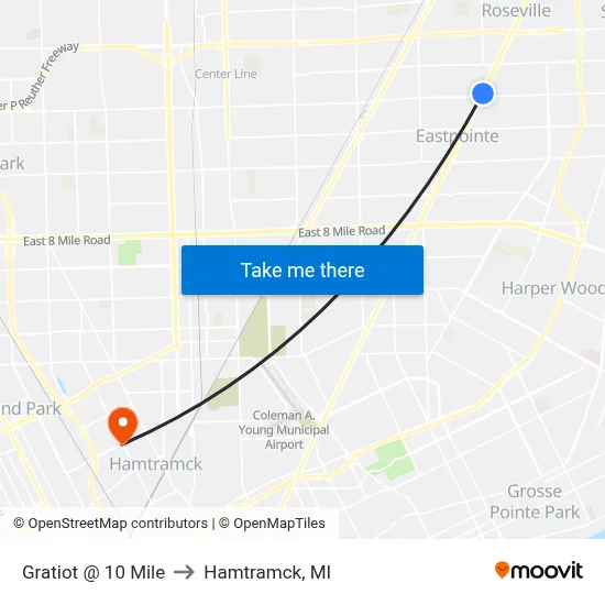 Gratiot @ 10 Mile to Hamtramck, MI map