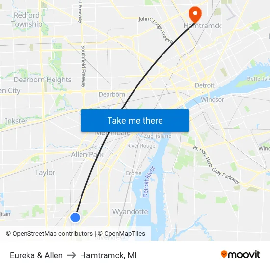 Eureka & Allen to Hamtramck, MI map