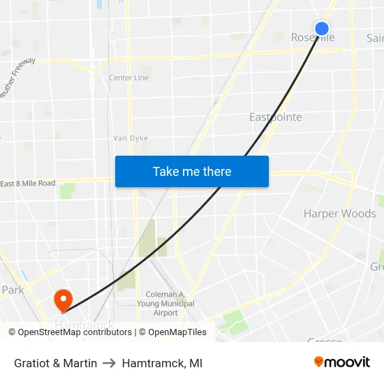 Gratiot & Martin to Hamtramck, MI map