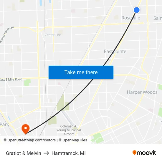 Gratiot & Melvin to Hamtramck, MI map