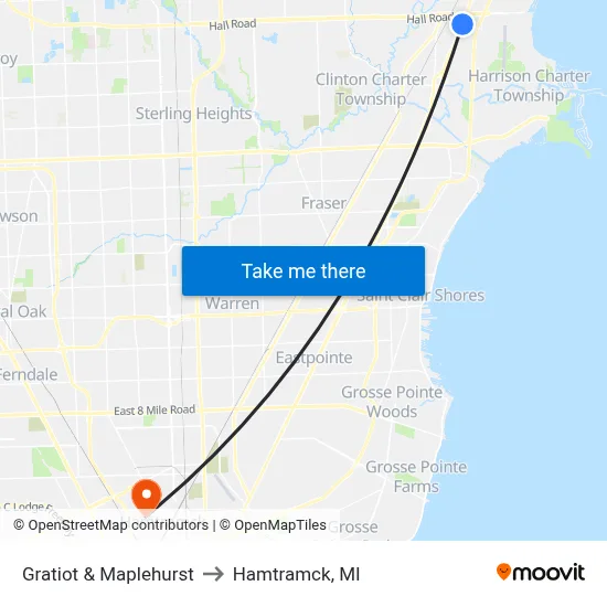 Gratiot & Maplehurst to Hamtramck, MI map