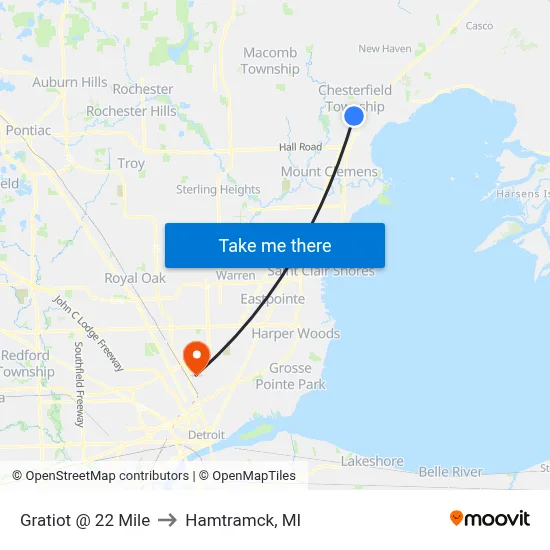 Gratiot @ 22 Mile to Hamtramck, MI map