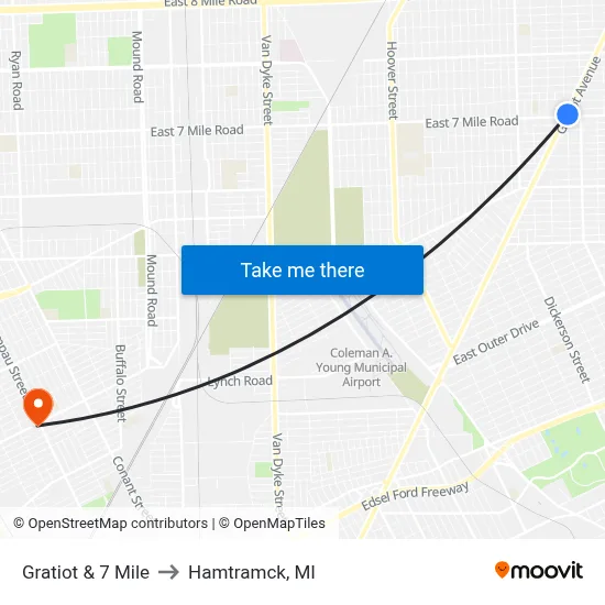 Gratiot & 7 Mile to Hamtramck, MI map
