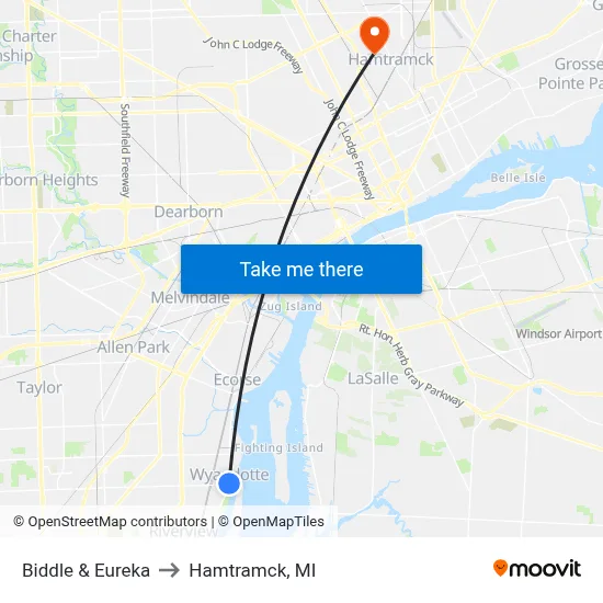 Biddle & Eureka to Hamtramck, MI map