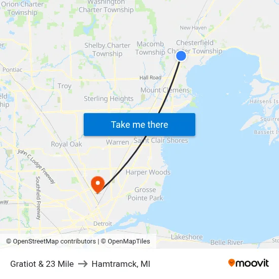 Gratiot & 23 Mile to Hamtramck, MI map
