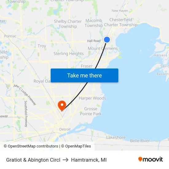 Gratiot & Abington Circl to Hamtramck, MI map