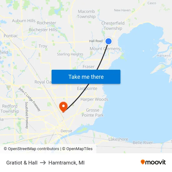Gratiot & Hall to Hamtramck, MI map