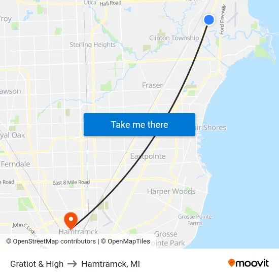 Gratiot & High to Hamtramck, MI map