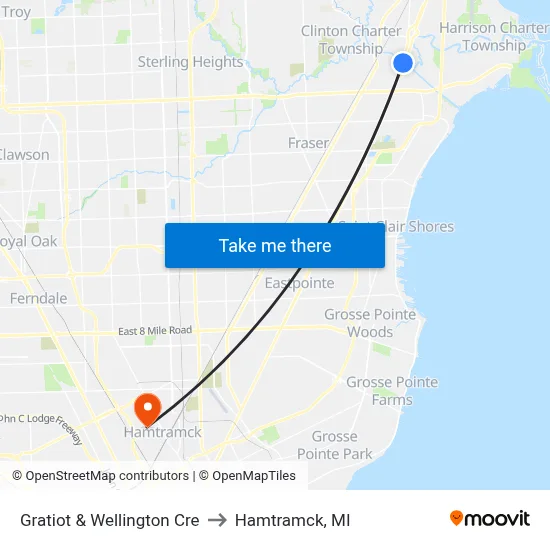 Gratiot & Wellington Cre to Hamtramck, MI map