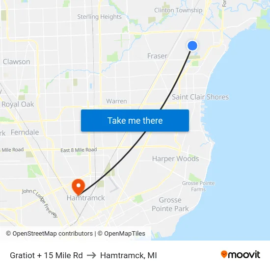 Gratiot @ 15 Mile to Hamtramck, MI map