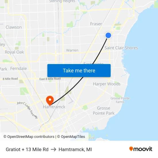 Gratiot @ 13 Mile to Hamtramck, MI map