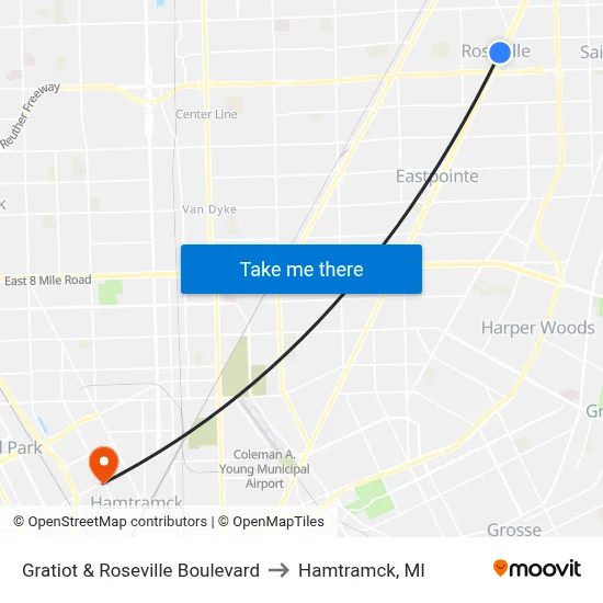 Gratiot & Roseville Boulevard to Hamtramck, MI map