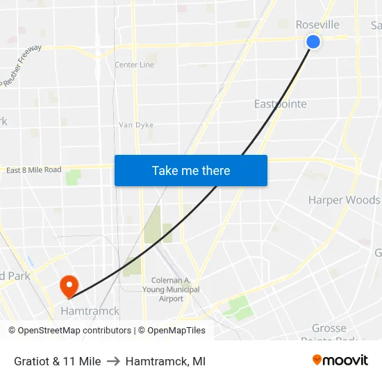 Gratiot & 11 Mile to Hamtramck, MI map