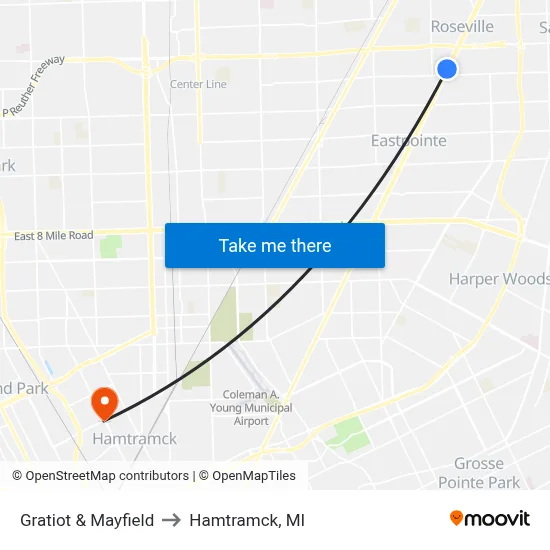 Gratiot & Mayfield to Hamtramck, MI map