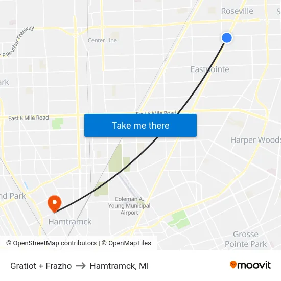 Gratiot & Frazho to Hamtramck, MI map