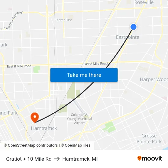 Gratiot @ 10 Mile to Hamtramck, MI map