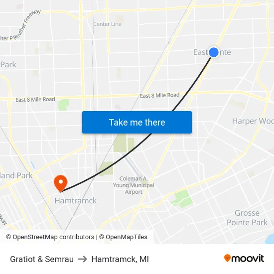 Gratiot & Semrau to Hamtramck, MI map