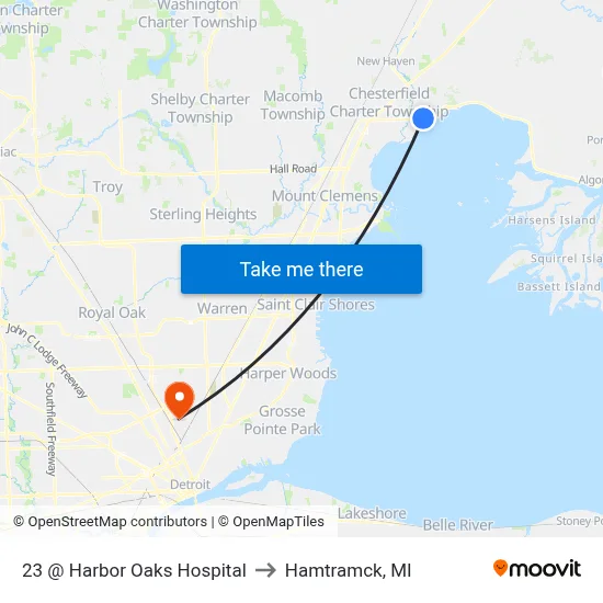 23 @ Harbor Oaks Hospital to Hamtramck, MI map